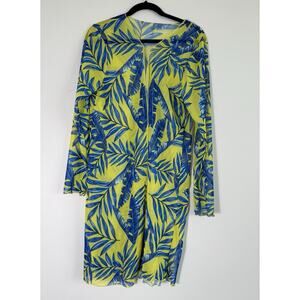 Swimwear Luxy Mesh Sheer Cover Up Yellow Blue Tropical Plus Size 1XL Women Beach